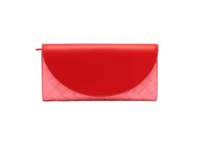Bottega Veneta Intrecciato Lambskin Round Flap Wallet "Red/Pink"