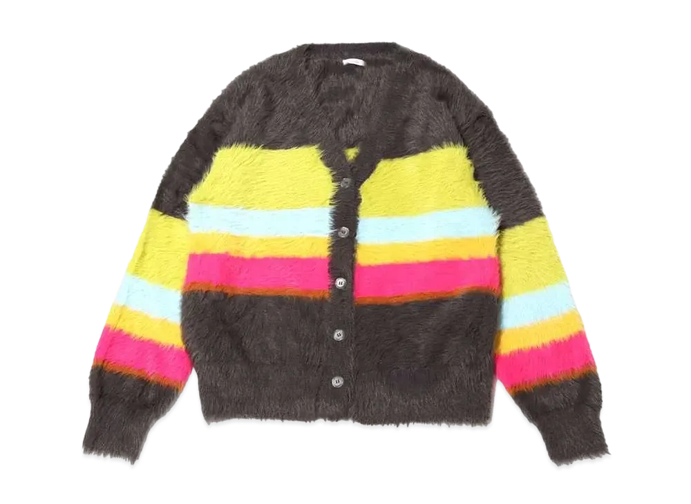 atmos pink x Riehata Colorful Border Feather Knit Cardigan "Gray"