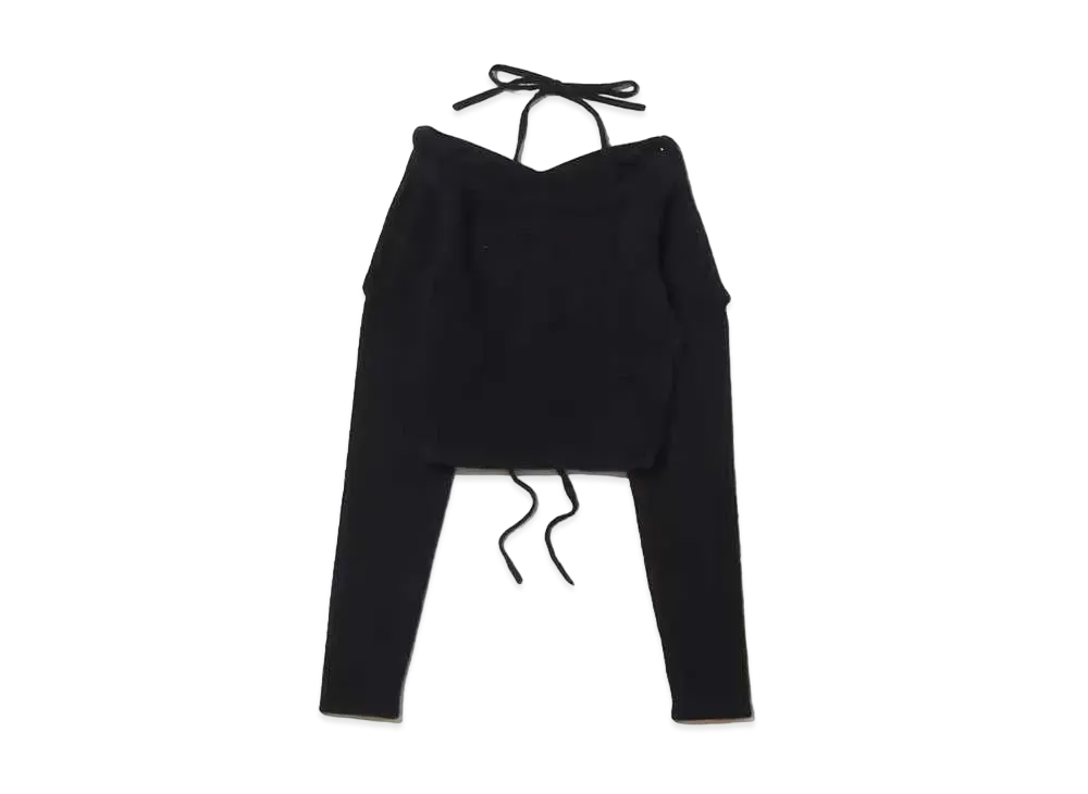 atmos pink Back Lace-Up Feather Knit "Black"