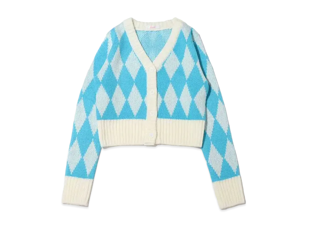 atmos pink Argyle Gala Mini Length Cardigan "Blue"