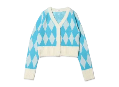 atmos pink Argyle Gala Mini Length Cardigan "Blue"