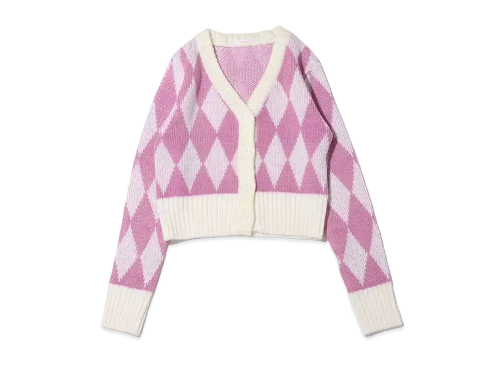 atmos pink Argyle Gala Mini Length Cardigan "Pink"