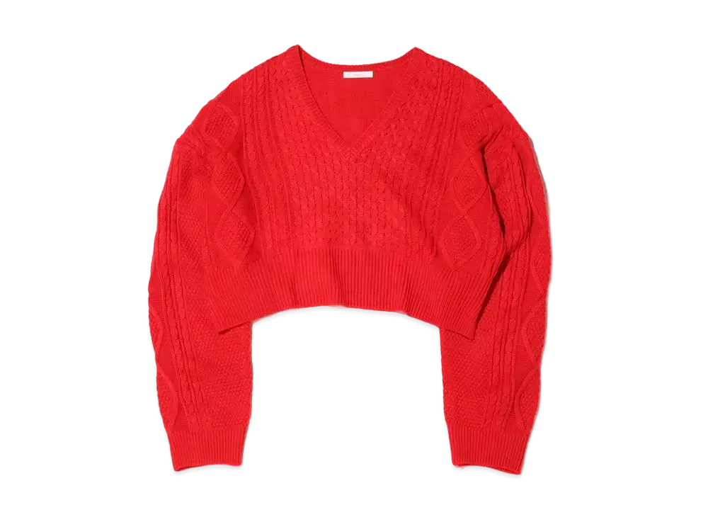 atmos pink Back Ribbon Bow Neck Knit Tops "Red"