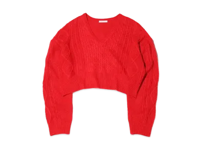 atmos pink Back Ribbon Bow Neck Knit Tops "Red"