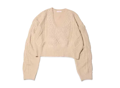 atmos pink Back Ribbon Bow Neck Knit Tops "Ivory"