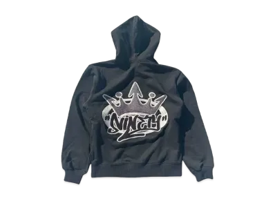 9090 King Logo Pile Stitched Zip Hoodie "BLACK"