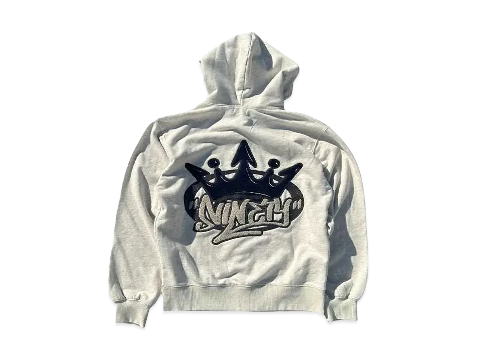 9090 King Logo Pile Stitched Zip Hoodie "OATMEAL"