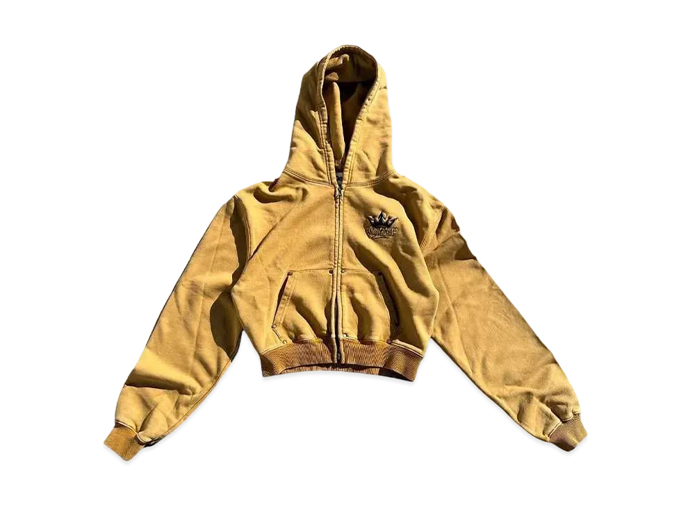 9090 King Logo Pile Stitched Zip Hoodie (Cropped) "PIGMENT MUSTARD"