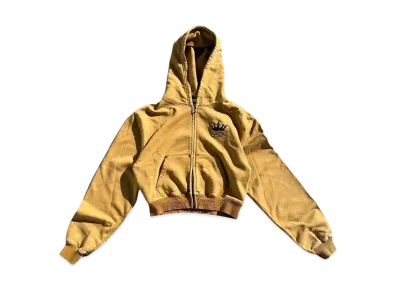9090 King Logo Pile Stitched Zip Hoodie (Cropped) "PIGMENT MUSTARD"