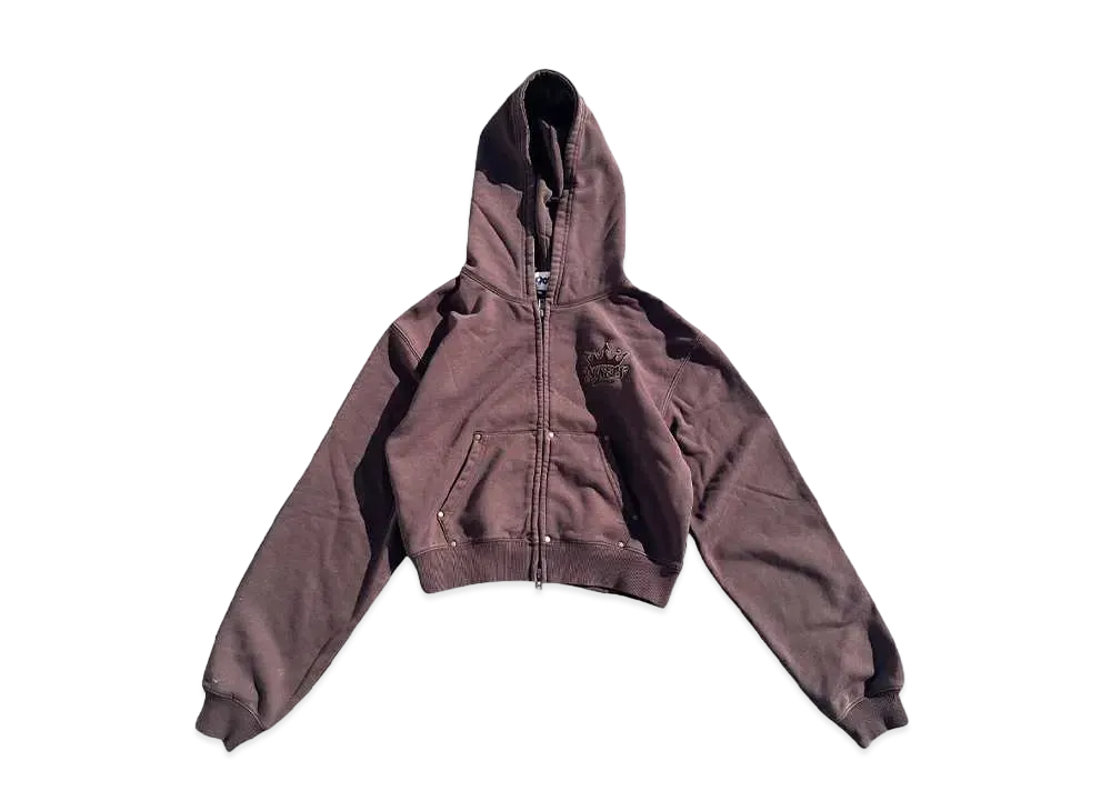 9090 King Logo Pile Stitched Zip Hoodie (Cropped) "BROWN"