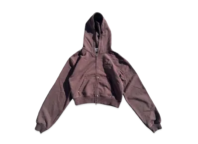 9090 King Logo Pile Stitched Zip Hoodie (Cropped) "BROWN"