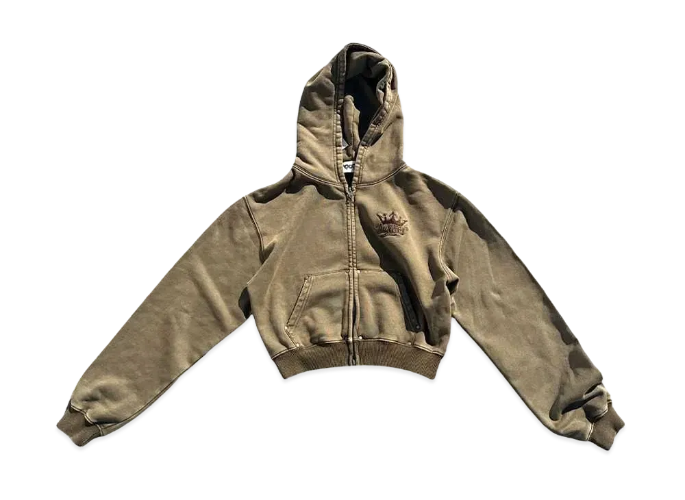 9090 King Logo Pile Stitched Zip Hoodie (Cropped) "PIGMENT KHAKI"