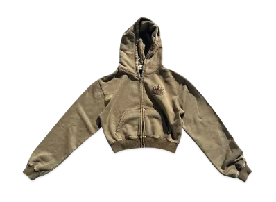 9090 King Logo Pile Stitched Zip Hoodie (Cropped) "PIGMENT KHAKI"