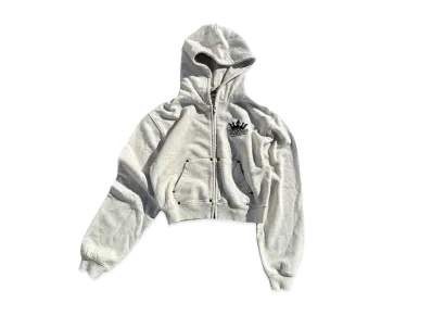 9090 King Logo Pile Stitched Zip Hoodie (Cropped) "OATMEAL"