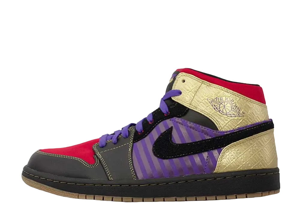 ナイキ エアジョーダン1 レトロ リロイスミス "ブラック/メタリックゴールド/バーシティパープル/スポーツ レッド"