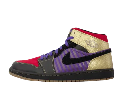 ナイキ エアジョーダン1 レトロ リロイスミス "ブラック/メタリックゴールド/バーシティパープル/スポーツ レッド"