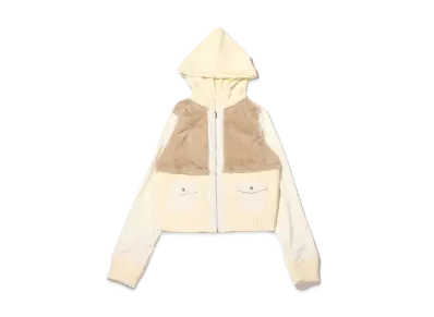 atmos pink Different Material Docking Fur Knit Cardigan "Ivory"