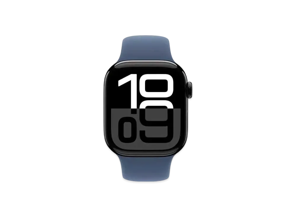 Apple Watch Series 10 GPS Model Jet Black Aluminiumcase Rubber Sportsband "Denim"