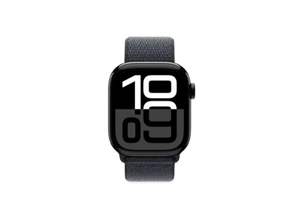 Apple Watch Series 10 GPS + Cellular Model Jet Black Aluminiumcase Textile Sports Loop "Ink"