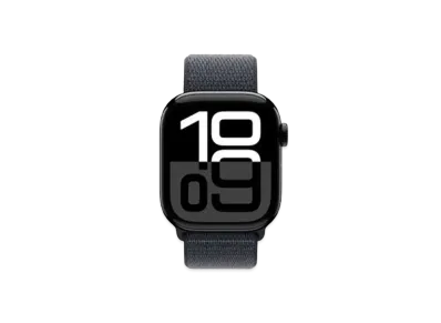 Apple Watch Series 10 GPS + Cellular Model Jet Black Aluminiumcase Textile Sports Loop "Ink"