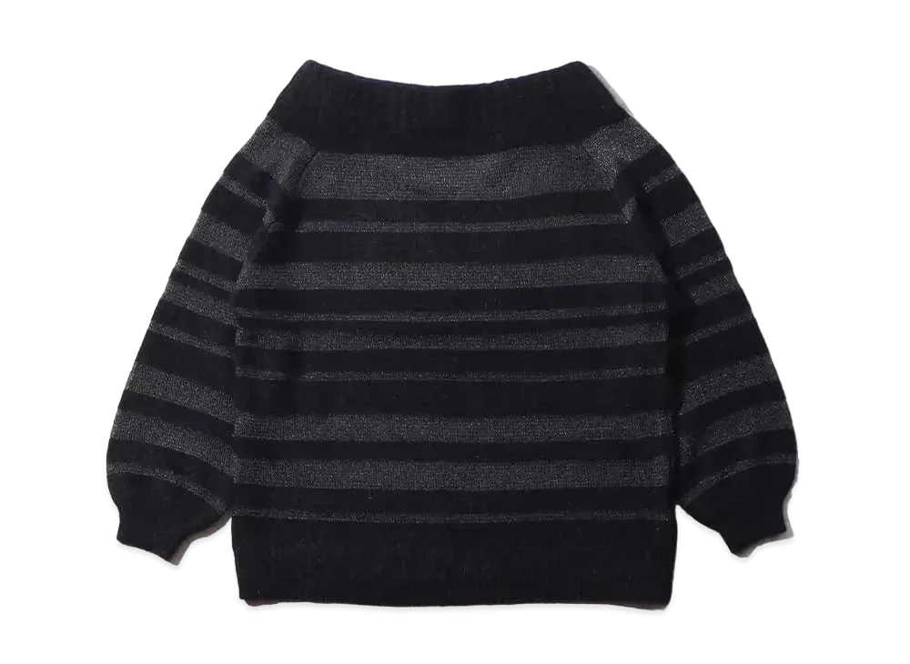 atmos pink Off-Shoulder Angora Border Knit "Black/White"