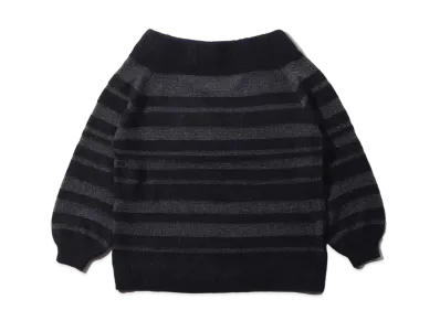 atmos pink Off-Shoulder Angora Border Knit "Black/White"