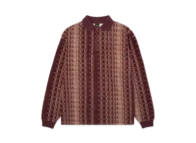 HUF Fall 24 Script Stripe Velor Long Sleeve Polo "Mahogany"
