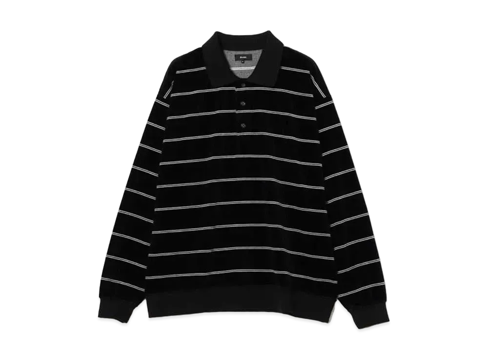 BEAMS Velor Striped Polo Shirt "Black"