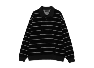 BEAMS Velor Striped Polo Shirt "Black"