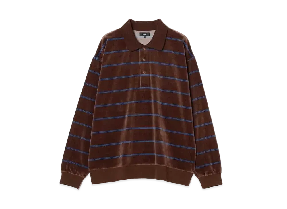 BEAMS Velor Striped Polo Shirt "Brown"