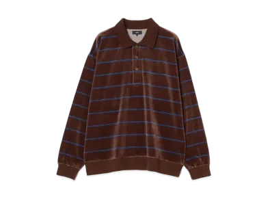 BEAMS Velor Striped Polo Shirt "Brown"