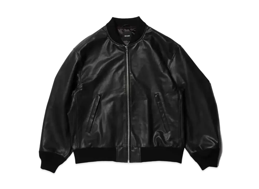 BEAMS Leather Bomber Jacket "Black"
