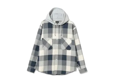 BEAMS Hooded Check Flannel Shirt "Navy"