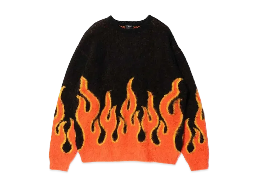 BEAMS 7 Gauge Fire Shaggy Crew Neck Knit "Black"