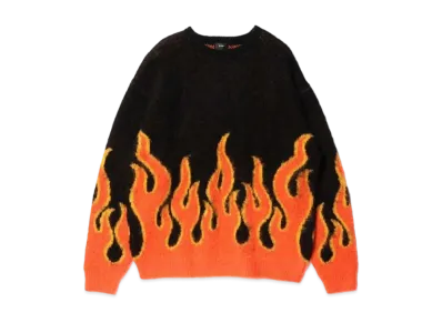 BEAMS 7 Gauge Fire Shaggy Crew Neck Knit "Black"