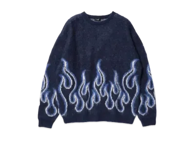BEAMS 7 Gauge Fire Shaggy Crew Neck Knit "Navy"
