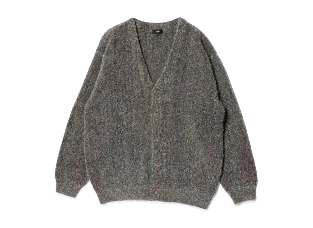 BEAMS 5 Gauge Boucle Striped Cardigan "Grey"