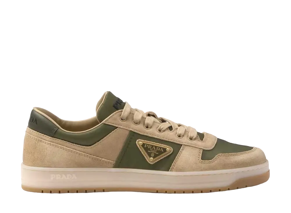 PRADA Downtown Delave Suede and Re-Nylon Sneakers "Beige/Khaki"