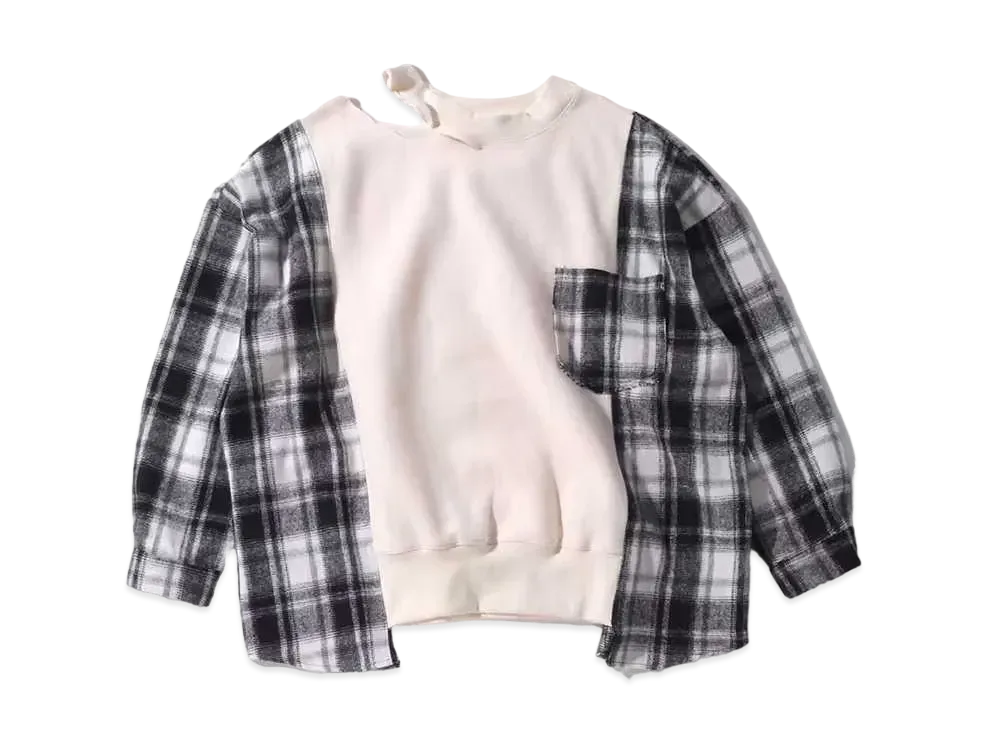 atmos pink Sode Check Distressed Neck Tops TX "Off White"