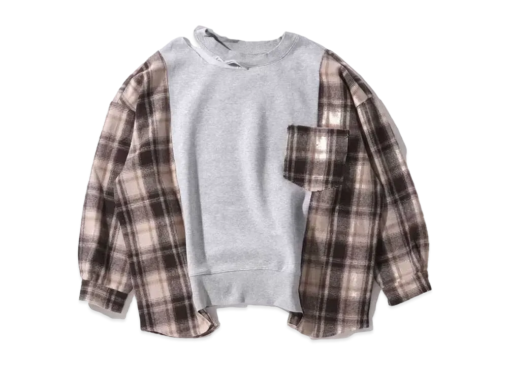 atmos pink Sode Check Distressed Neck Tops TX "Gray"