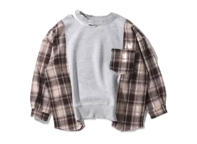 atmos pink Sode Check Distressed Neck Tops TX "Gray"