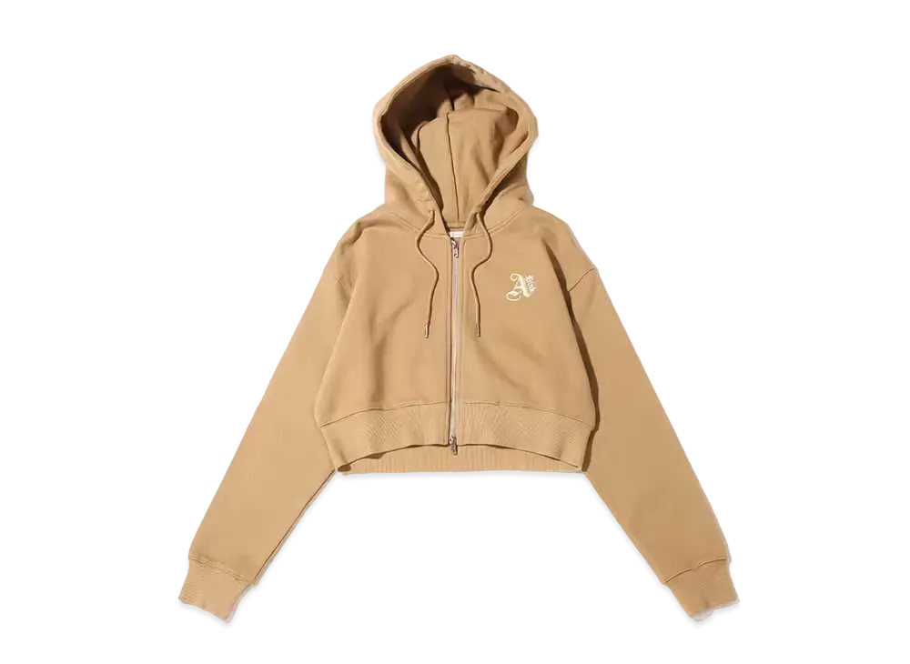 atmos pink Logo Embroidery Short Zip Hoodie "Beige"