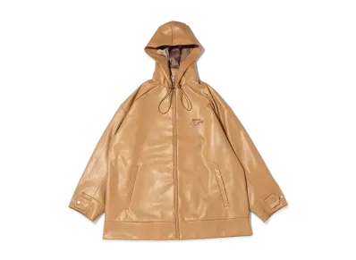 atmos pink Zip-Up Faux-Leather Big Hoodie "Brown"