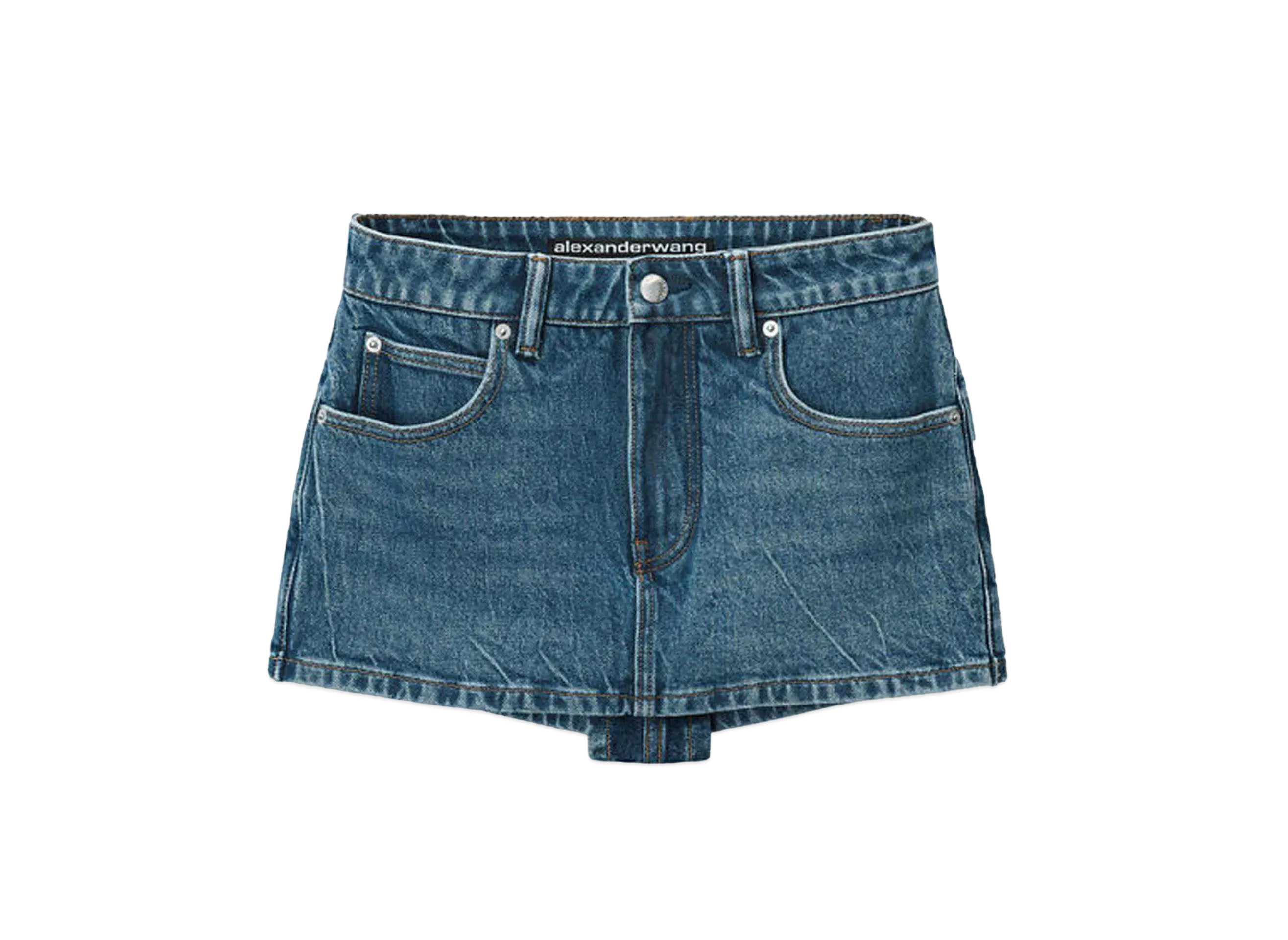 Alexander Wang Denim Comfort Stretch Mid Rise Skort "Deep Blue"