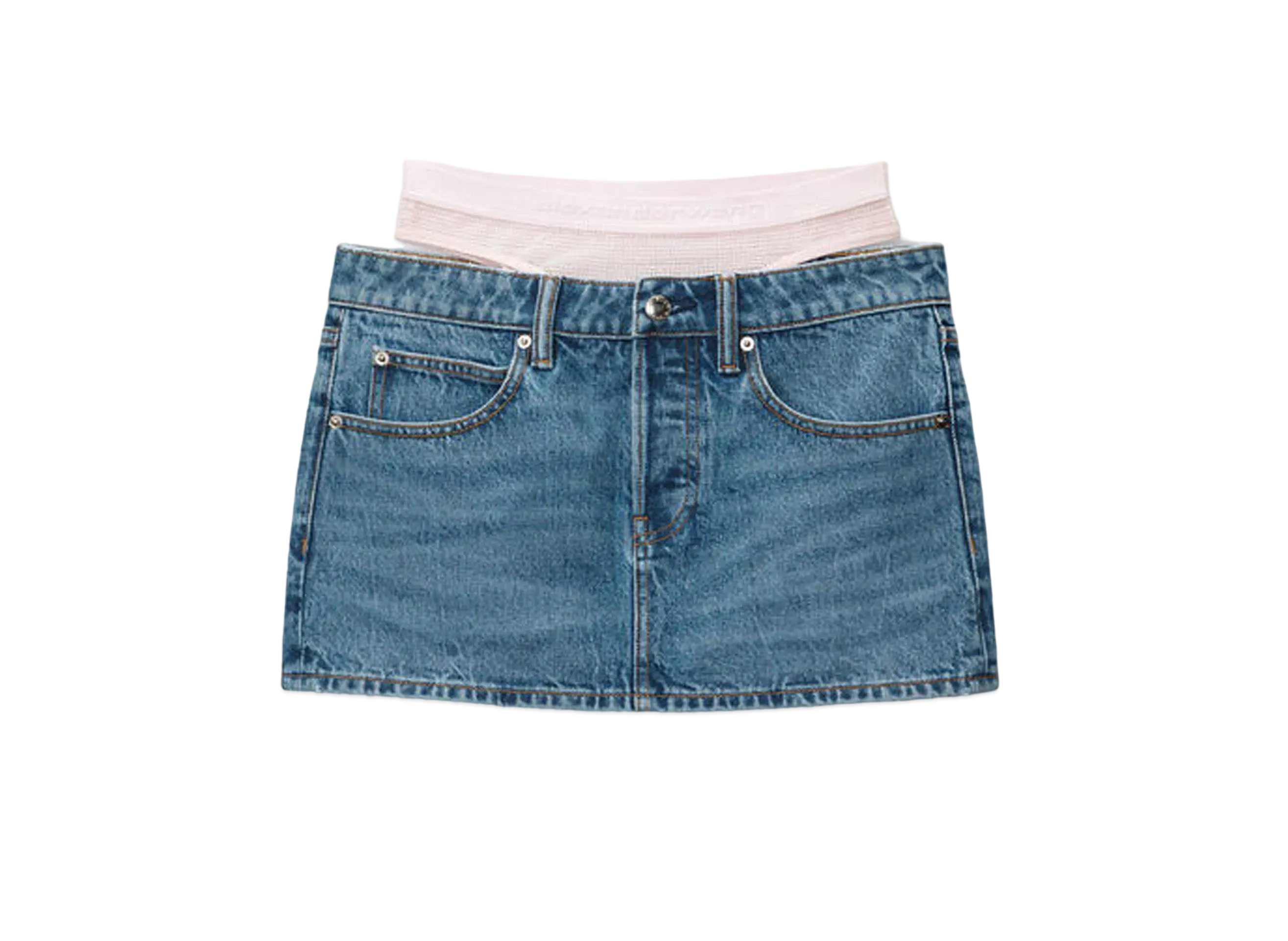 Alexander Wang Crystal Hotfix Prestyle Denim Mini Skirt "Vintage Medium Indigo"