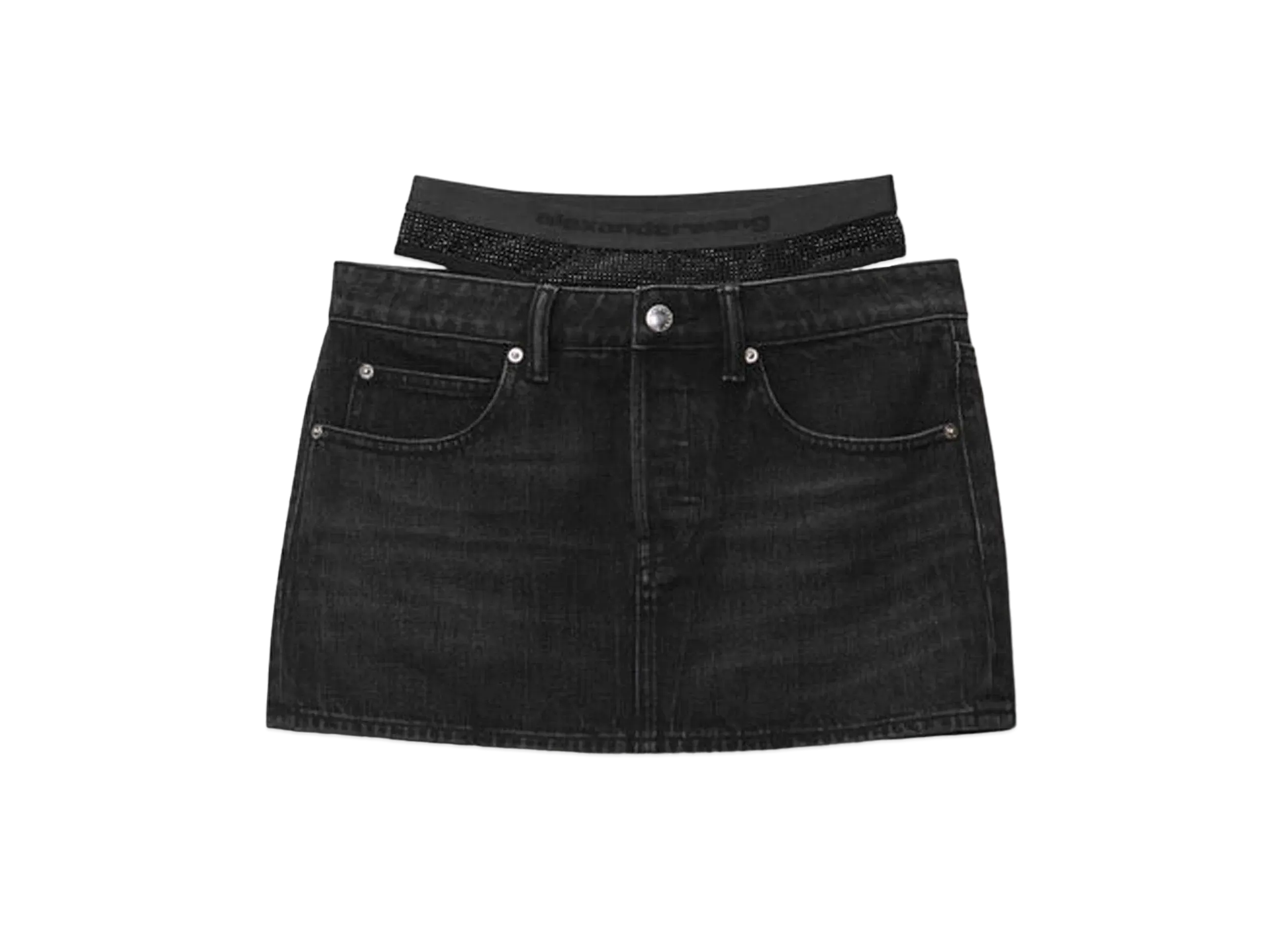 Alexander Wang Crystal Hotfix Prestyle Denim Mini Skirt "Gray Aged"