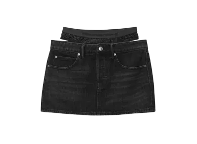 Alexander Wang Crystal Hotfix Prestyle Denim Mini Skirt "Gray Aged"