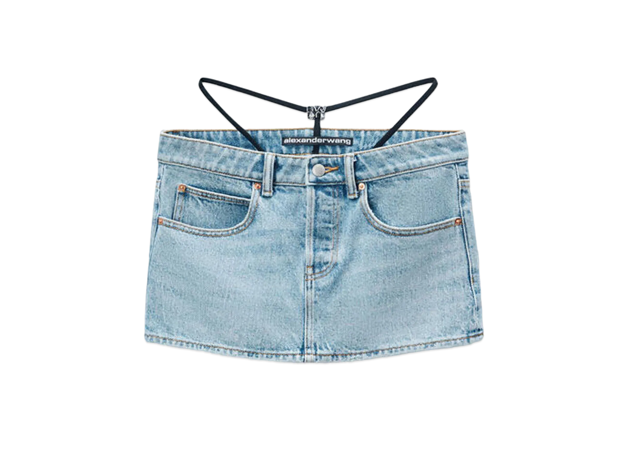 Alexander Wang Prestyle Logo Diamante Thong Mini Skirt "Vintage Fade Indigo"