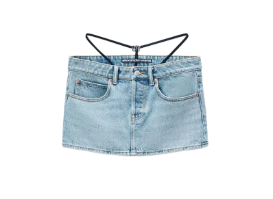 Alexander Wang Prestyle Logo Diamante Thong Mini Skirt "Vintage Fade Indigo"