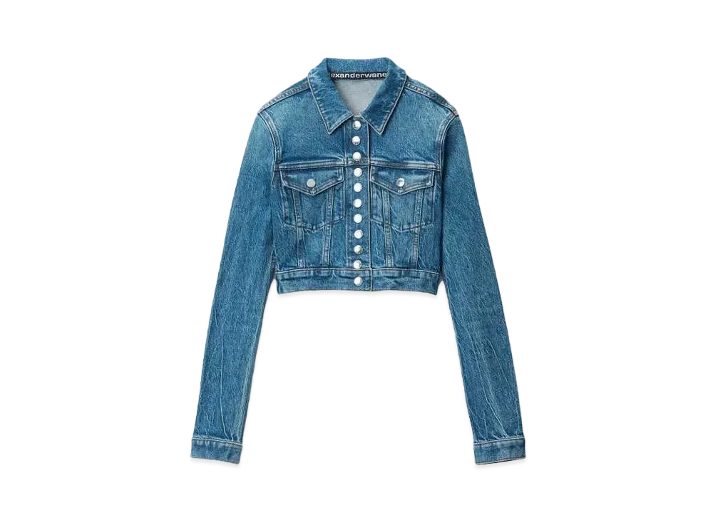 Alexander Wang Comfort Stretch Denim Cropped Trucker Jacket "Deep Blue"